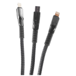 JBQ 3-in-1 Fast Charging Cable 1.5M ? USB-A to Type-C & Dual Lightning, Data Sync, Braided Nylon | (DT-U33) (L-L-C)
