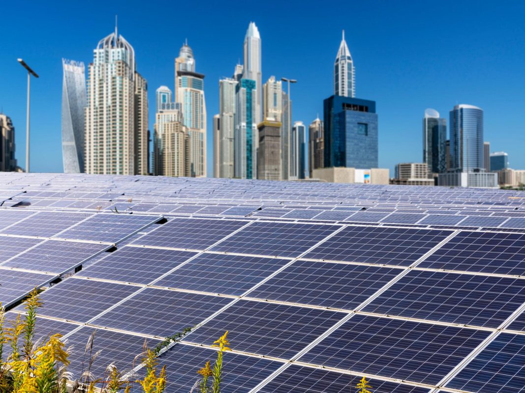 Commercial solar panels Dubai installation by UltraSmart" or "Solar ROI chart UAE
