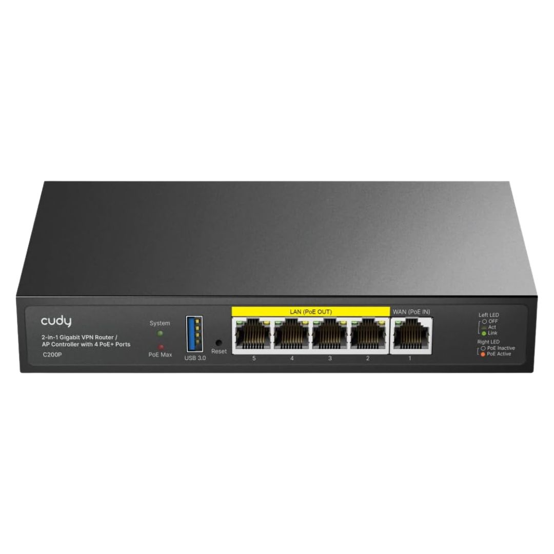 266 Cudy C200P 2-in-1 Gigabit VPN Router and AP Controller | 4 PoE+ Ports | Manage 200 APs | Captive Portal - Image 1